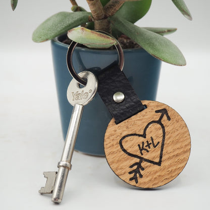 Heart with Initials Personalised Wooden Keyring