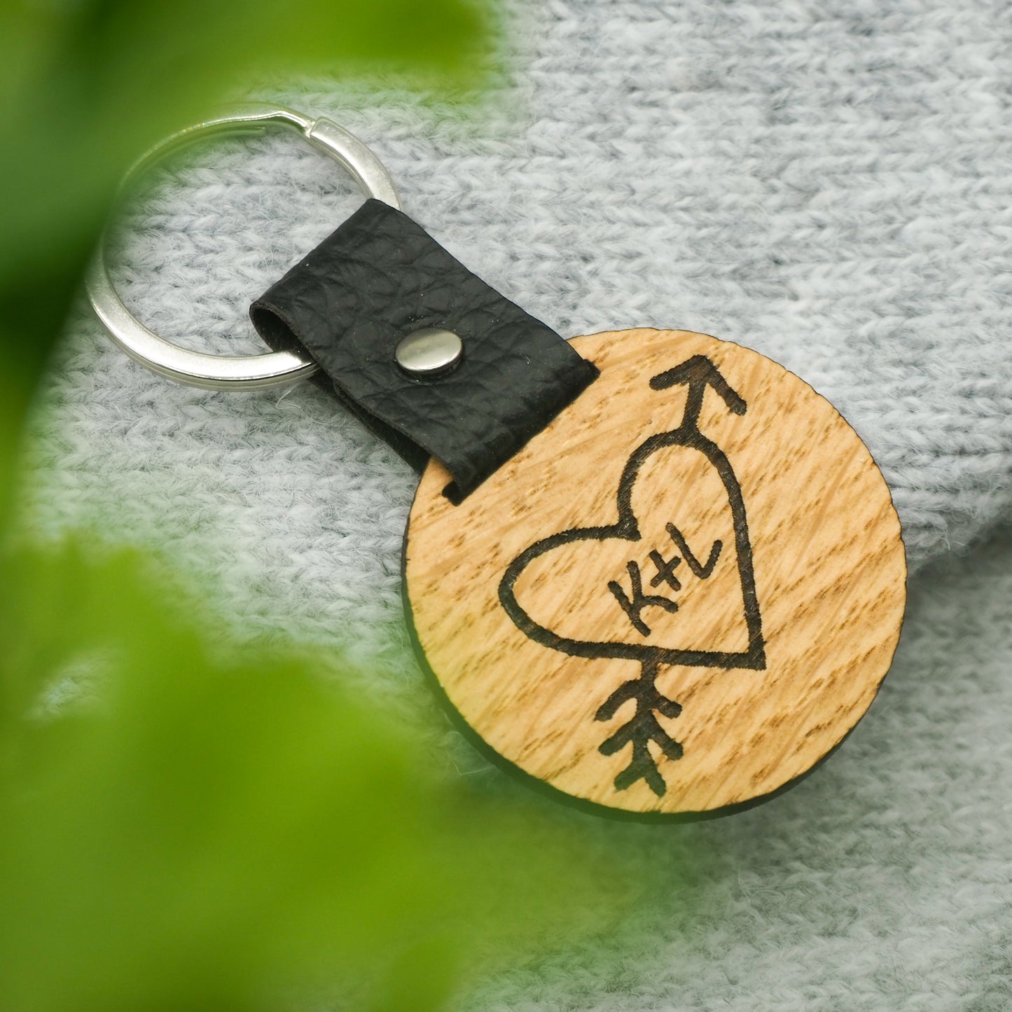 Heart with Initials Personalised Wooden Keyring