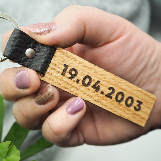 Date Personalised Wooden Keyring