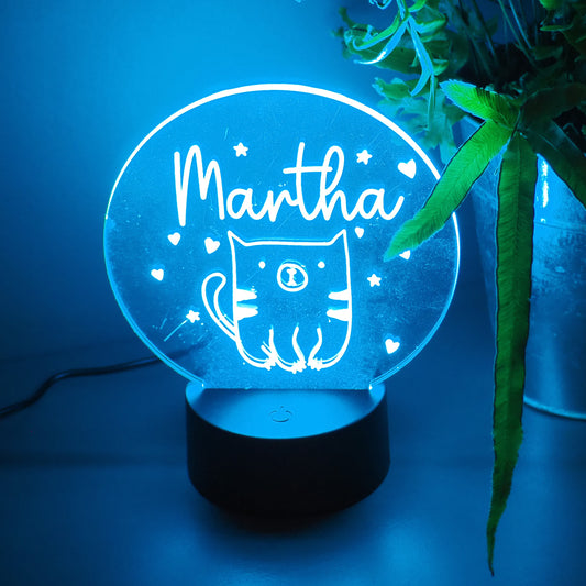 Light-up Cat Themed Personalised LED Colour Changing Lamp