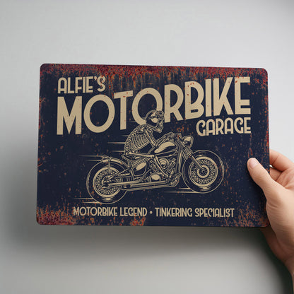 Motorbike Workshop Personalised Rustic Metal Wall Sign