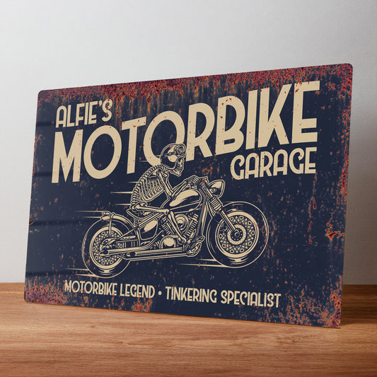 Motorbike Workshop Personalised Rustic Metal Wall Sign