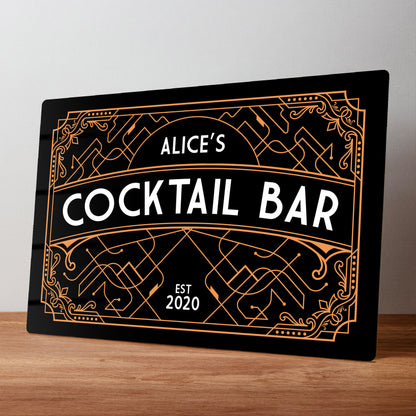 Art Deco Personalised Metal Cocktail Bar Sign