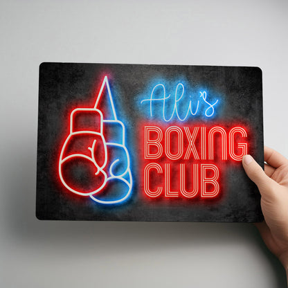 Boxing Club Sign Neon Effect Printed Metal Wall Sign for Home Gym