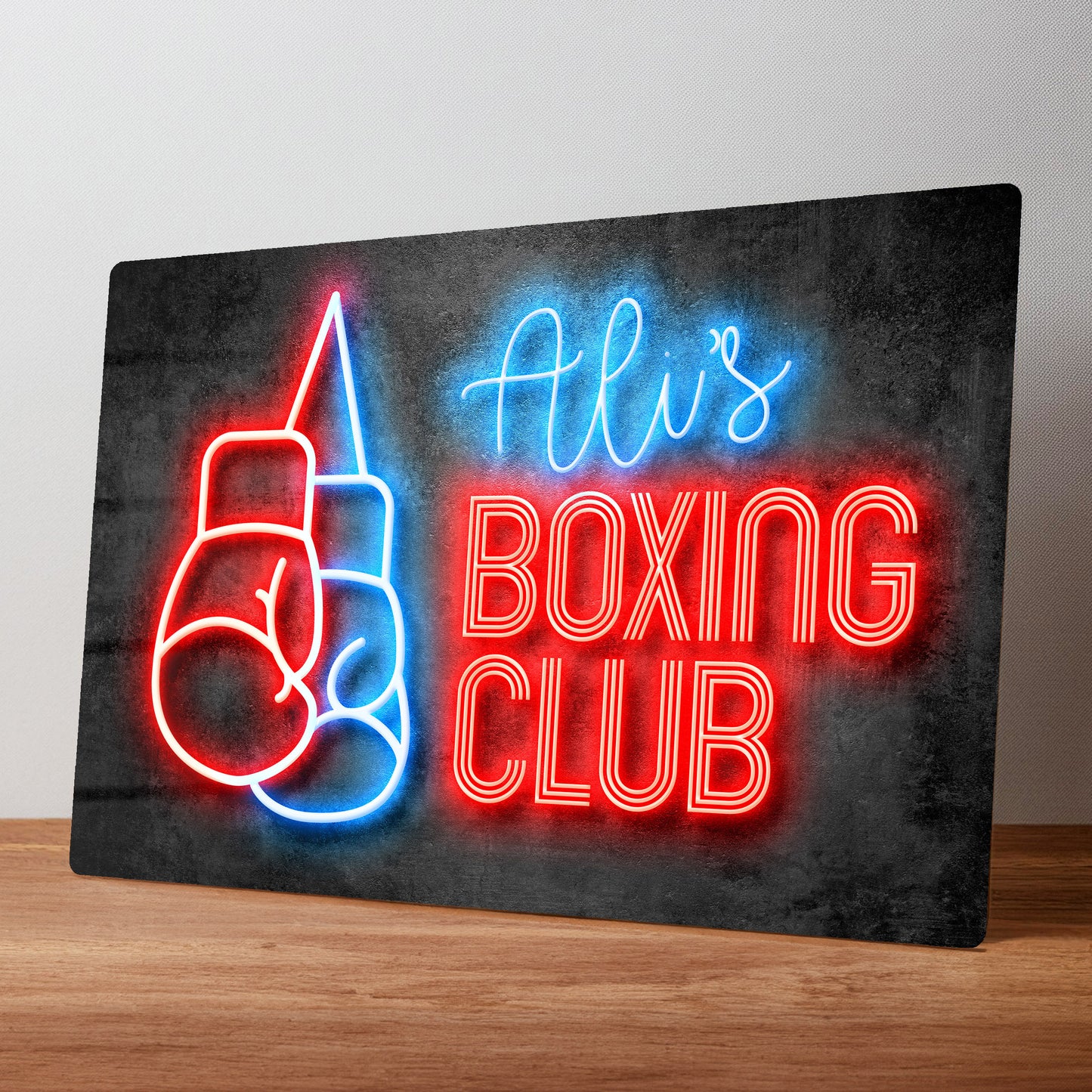 Boxing Club Sign Neon Effect Printed Metal Wall Sign for Home Gym