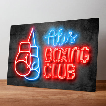 Boxing Club Sign Neon Effect Printed Metal Wall Sign for Home Gym