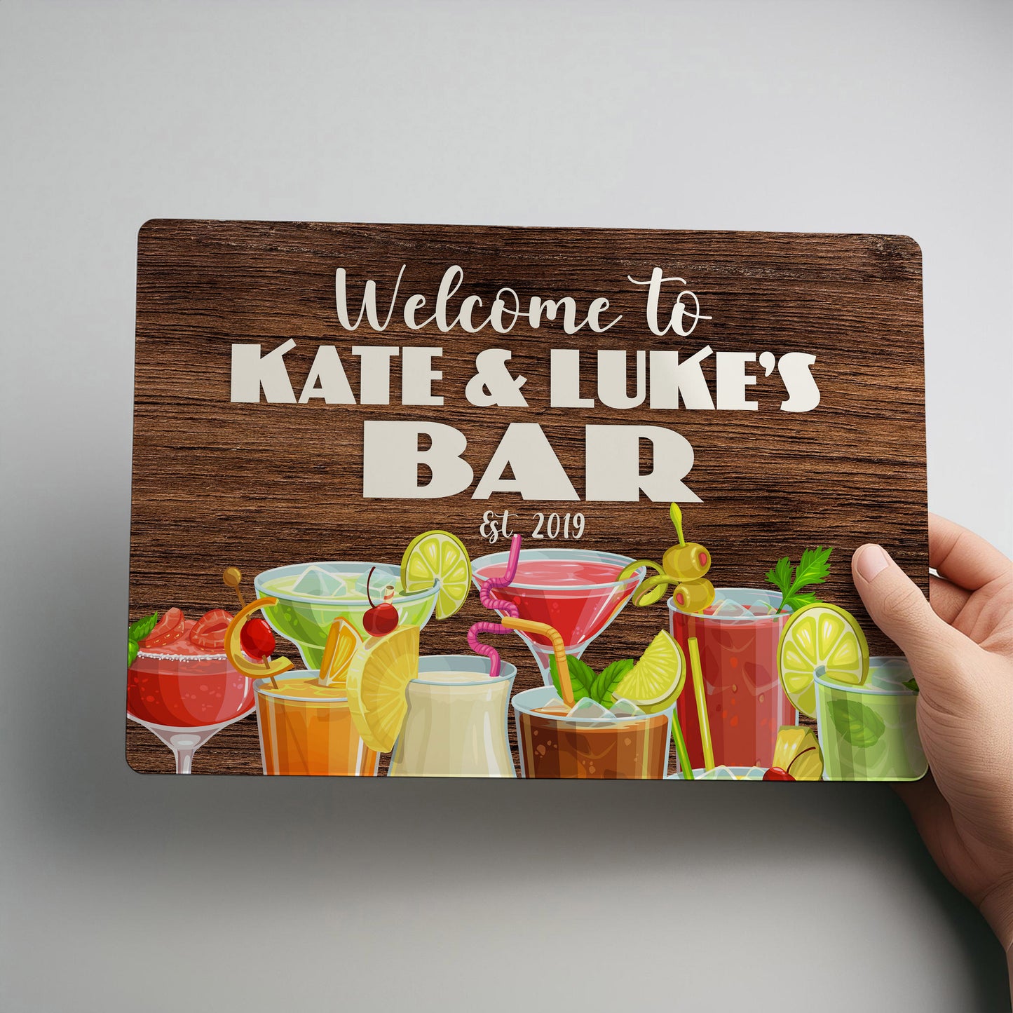 Cocktail Bar Personalised Metal Wall Sign for Home or Garden Bar