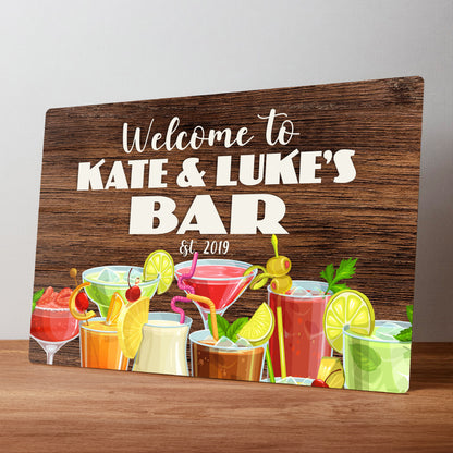 Cocktail Bar Personalised Metal Wall Sign for Home or Garden Bar