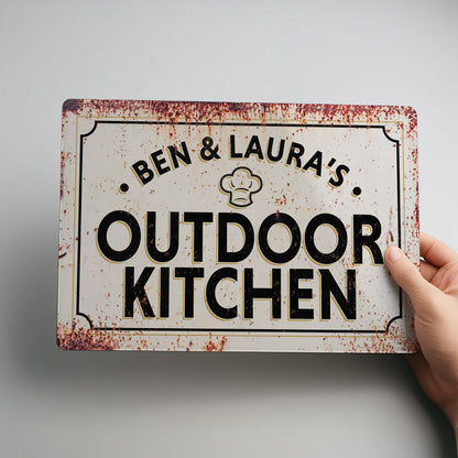 Outdoor Kitchen Rustic Personalised Metal Wall Sign