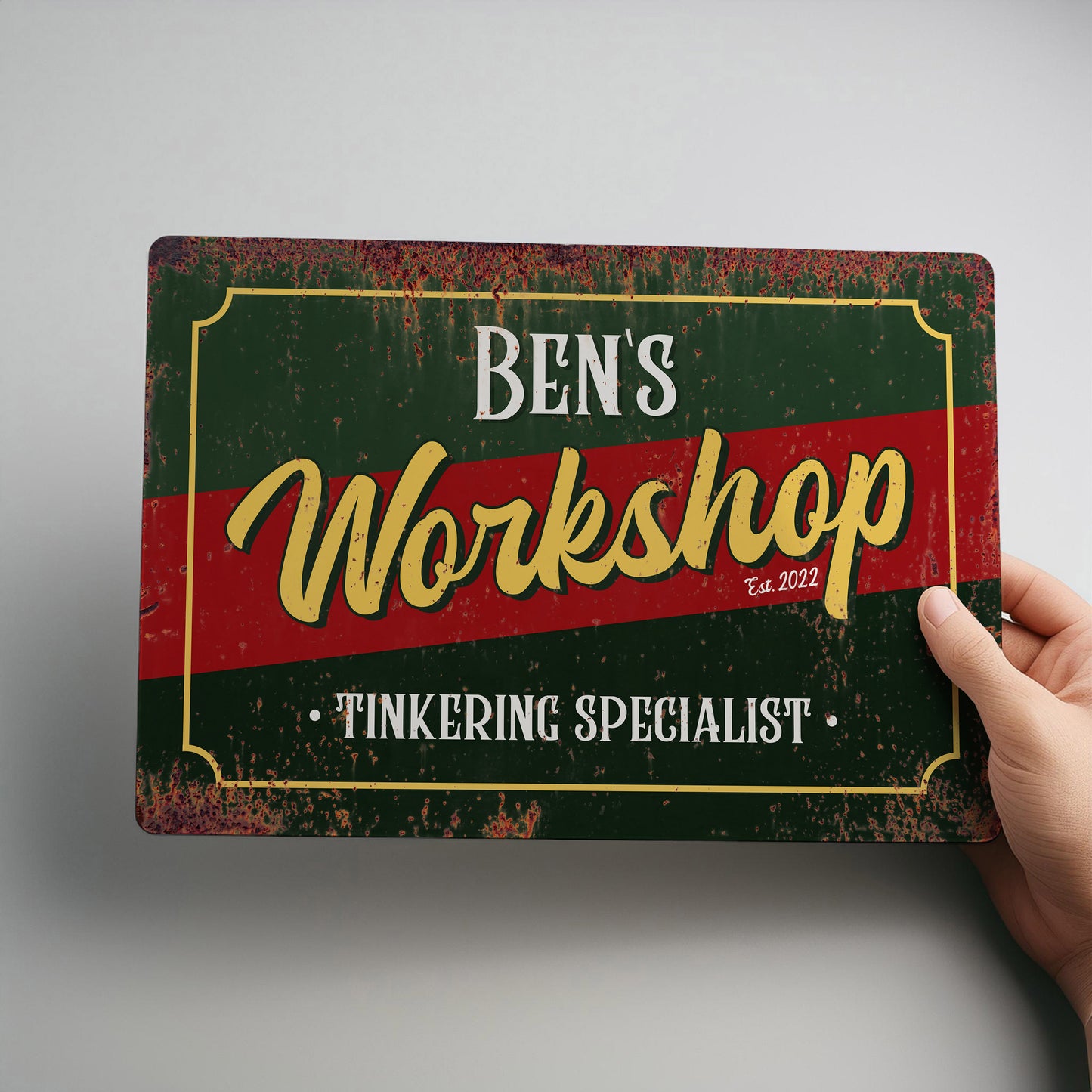 Workshop Retro Rustic Personalised Metal Wall Sign