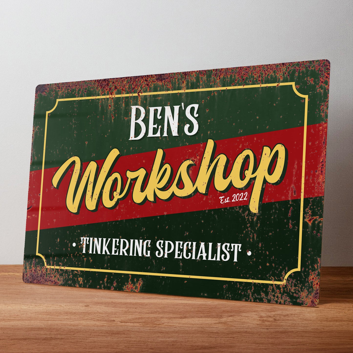 Workshop Retro Rustic Personalised Metal Wall Sign