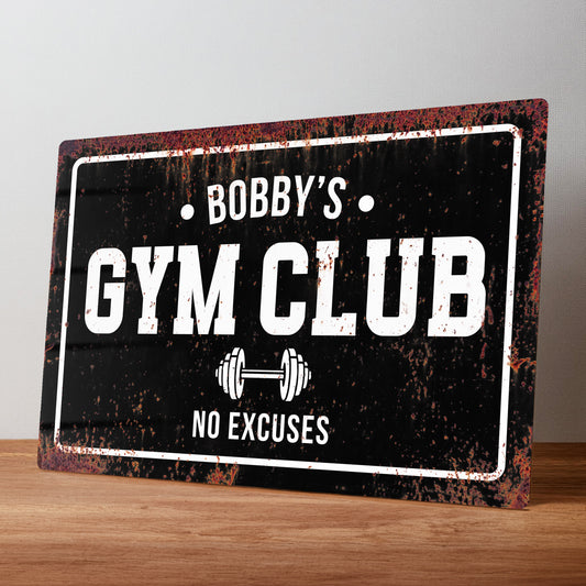 Home Gym Club Retro Style Personalised Metal Wall Sign