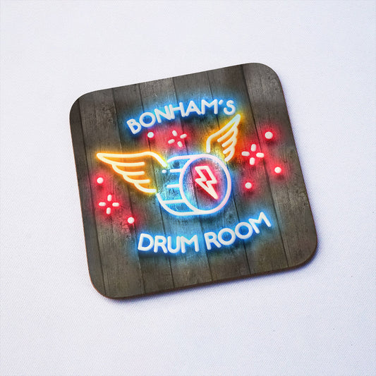 Drum Room Personalised Neon Style Coaster