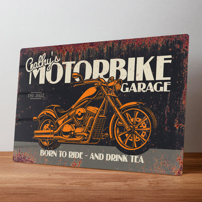 Motorbike Garage Rustic Personalised Metal Wall Sign