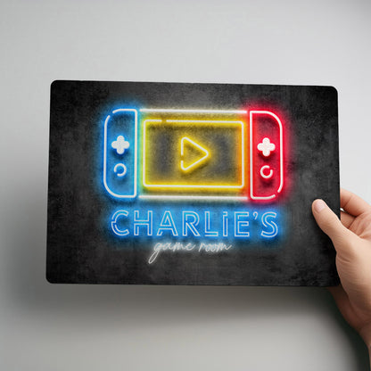 Games Room Neon Style Personalised Metal Wall Sign