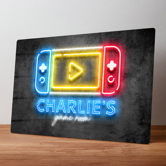 Games Room Neon Style Personalised Metal Wall Sign