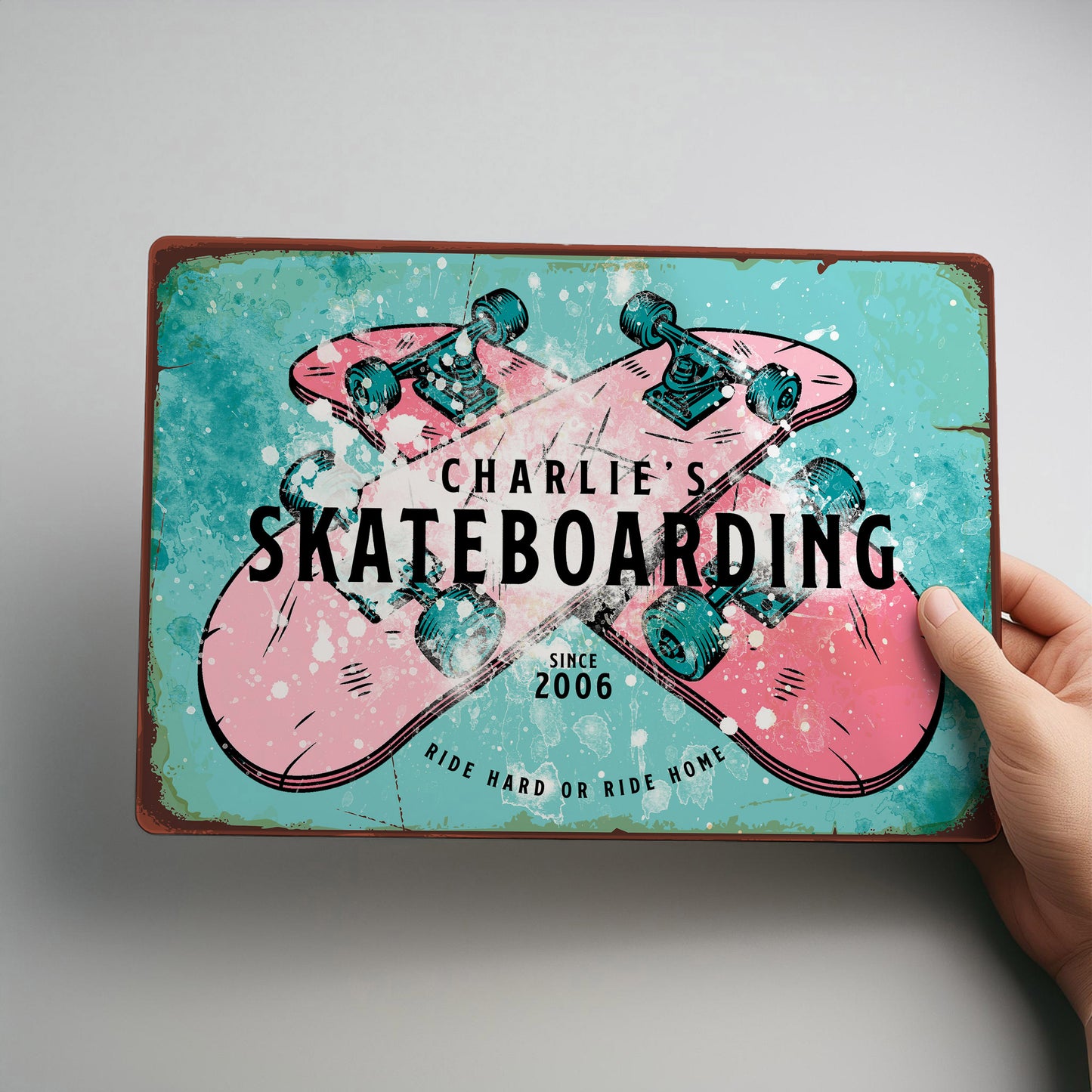 Skateboarding Personalised Rustic Metal Wall Sign