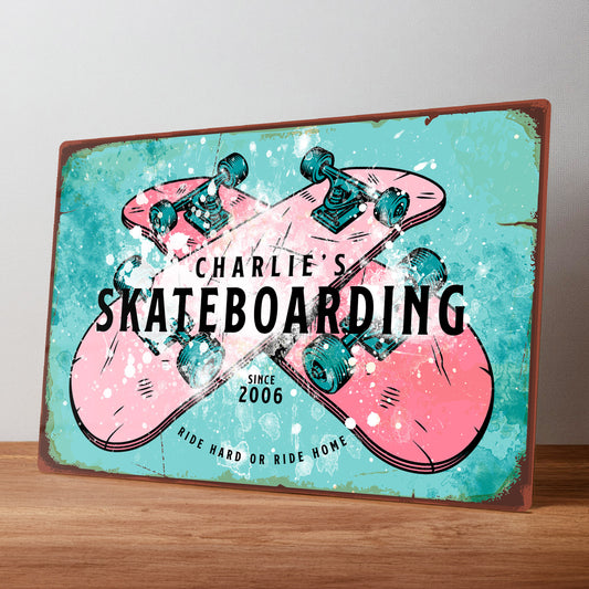 Skateboarding Personalised Rustic Metal Wall Sign