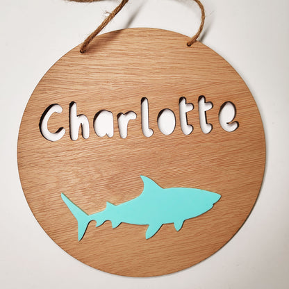 Personalised Shark Name Sign – Custom Ocean-Themed Bedroom Wall Hanging, Kids Room Décor