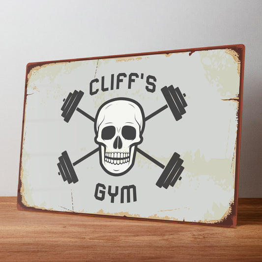 Rustic Skull & Crossbones Home Gym Metal Personalised Sign