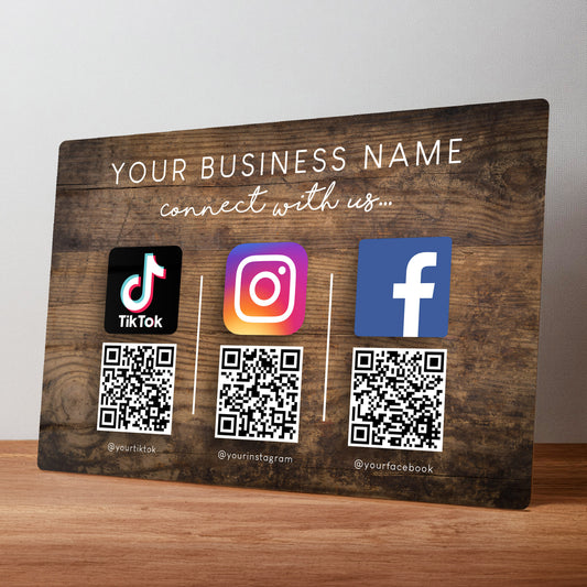 Business Social Media Metal Sign with QR Code for Shop Counters, Wall Mounting and Fairs