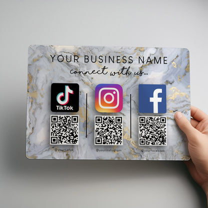 Business Social Media Metal Sign with QR Code for Shop Counters, Wall Mounting and Fairs