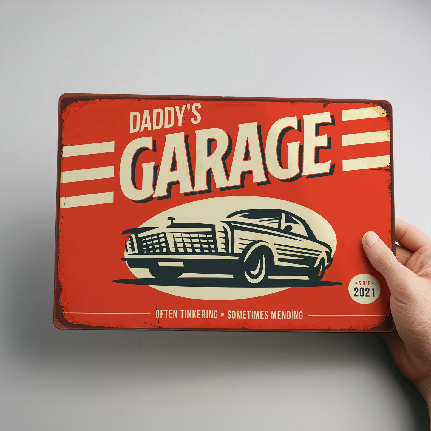 Retro Style Personalised Metal Garage Workshop Sign