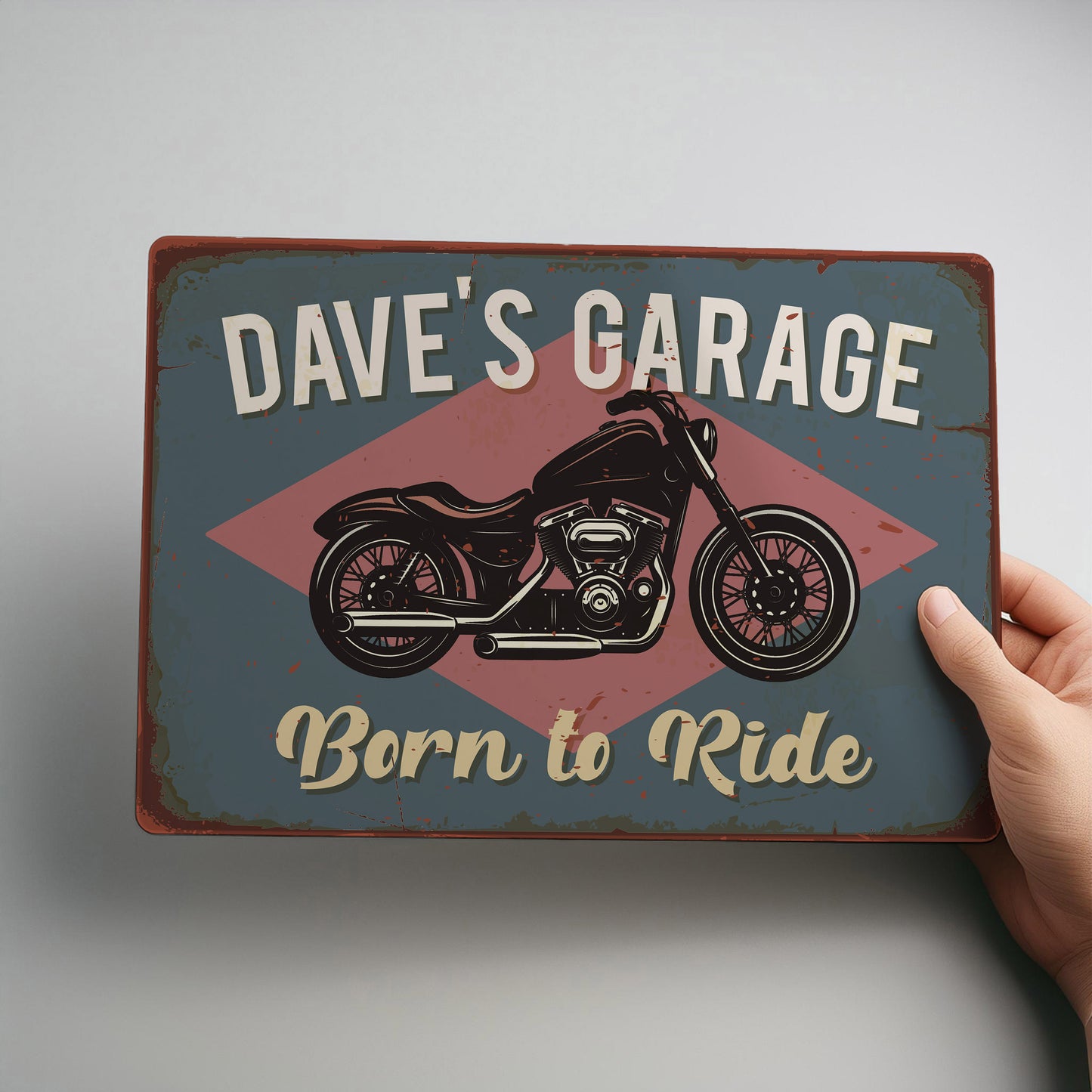 Motorbike Born to Ride Retro Personalised Metal Wall Sign