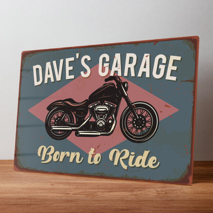 Motorbike Born to Ride Retro Personalised Metal Wall Sign