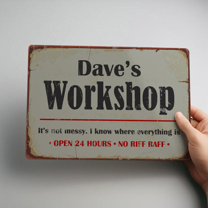 Workshop Rustic Personalised Metal Garage Wall Sign