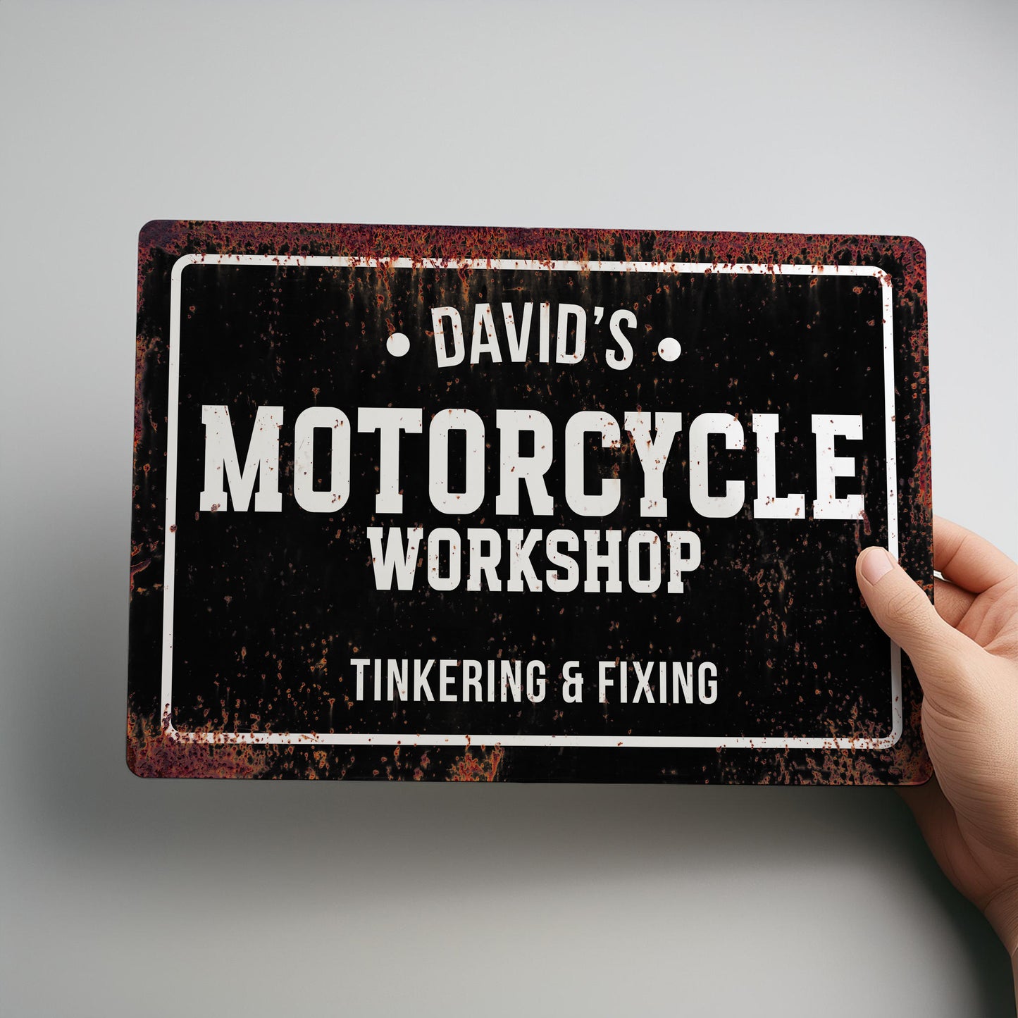 Motorcycle Workshop Rustic Metal Personalised Sign