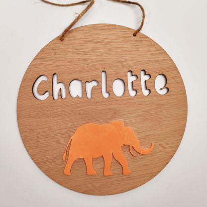 Personalised Elephant Name Sign – Custom Bedroom Wall Hanging, Nursery Décor, Gift for Kids