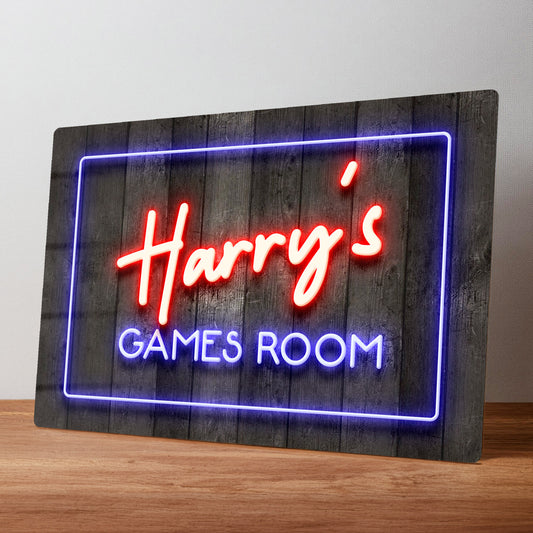 Games Room Personalised Neon Style Gaming Metal Wall Sign