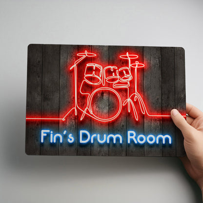 Drum Room Neon Style Personalised Metal Wall Sign