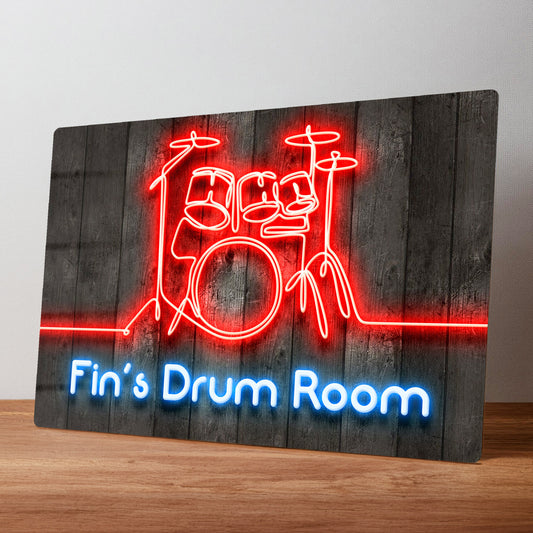 Drum Room Neon Style Personalised Metal Wall Sign