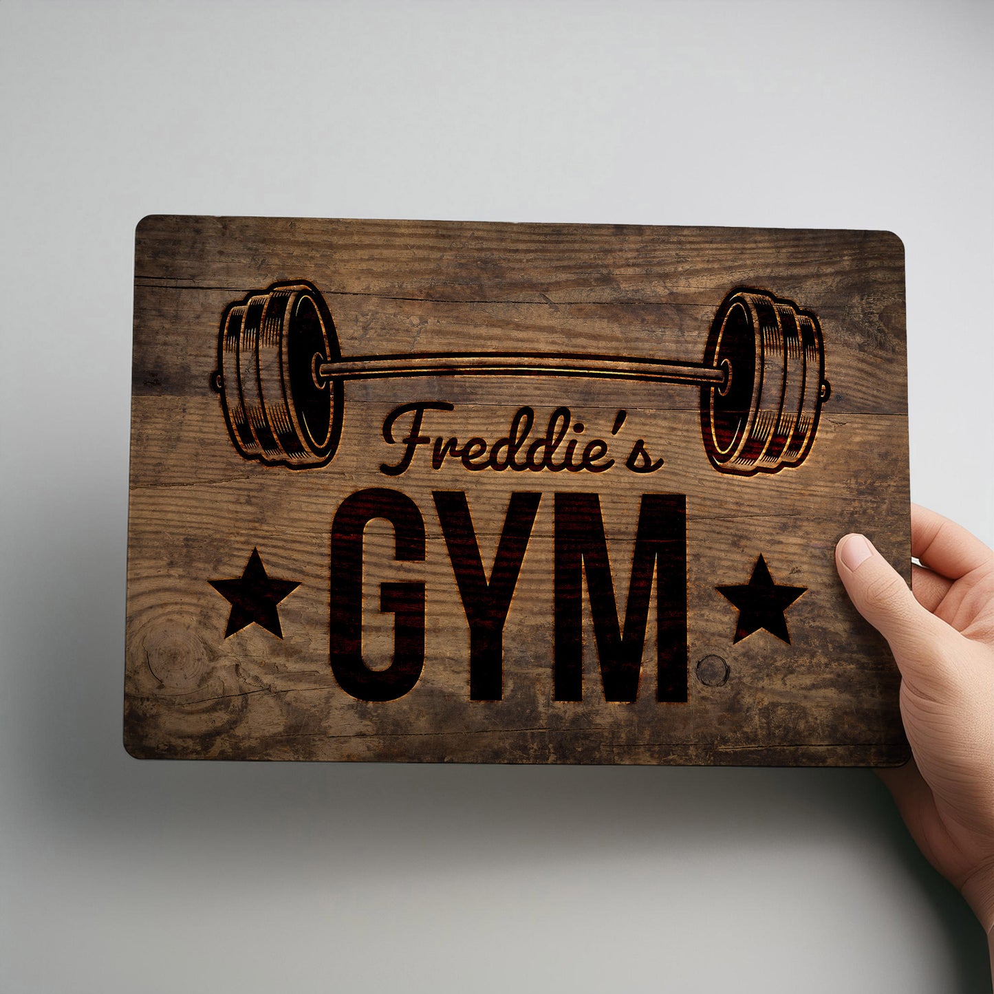 Wood Effect Personalised Metal Home Gym Wall Sign