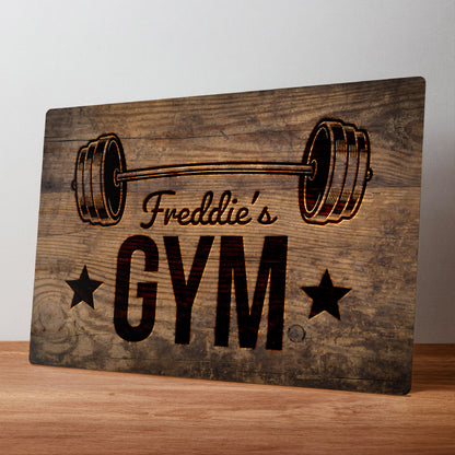 Wood Effect Personalised Metal Home Gym Wall Sign