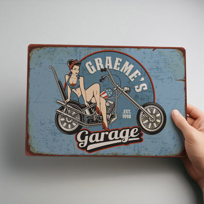 Motorbike Retro Garage Personalised Metal Wall Sign