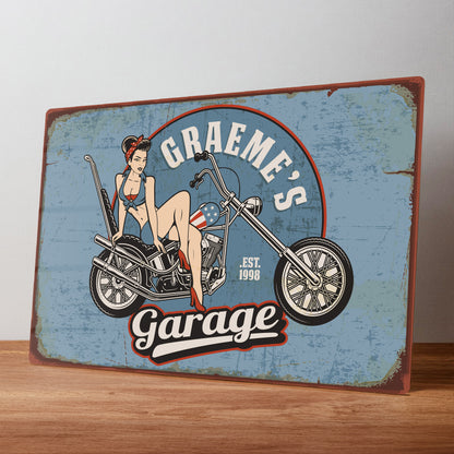 Motorbike Retro Garage Personalised Metal Wall Sign