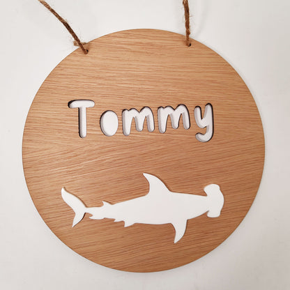 Personalised Hammerhead Shark Name Sign – Custom Bedroom Wall Hanging, Ocean-Themed Kids Room Décor