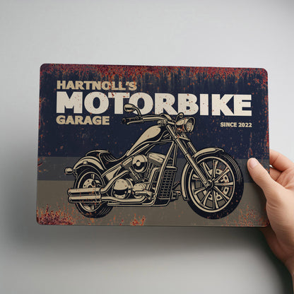 Motorbike Garage Rustric Personalised Metal Workshop Sign