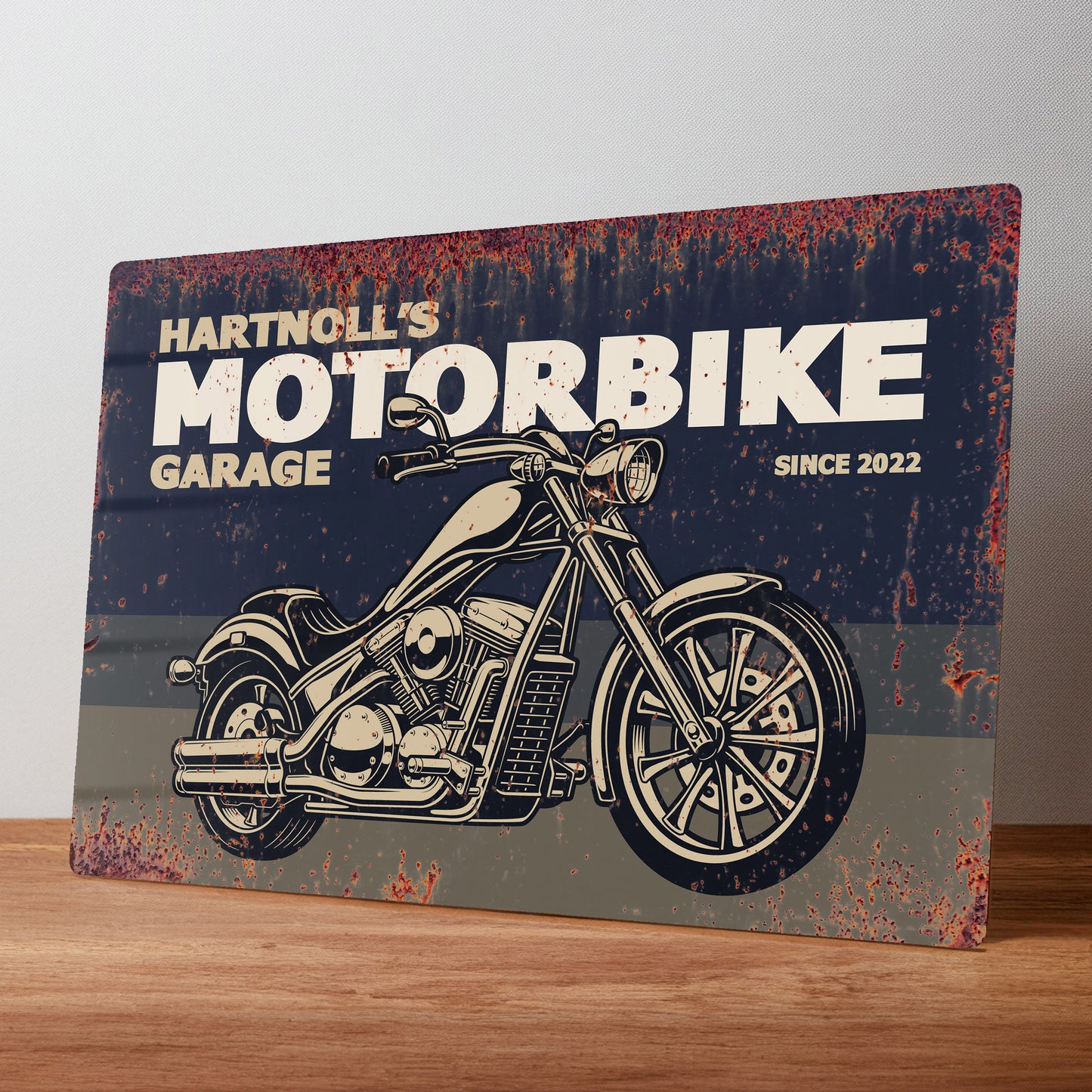 Motorbike Garage Rustric Personalised Metal Workshop Sign