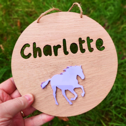 Personalised Horse Name Sign – Custom Bedroom Wall Hanging, Equestrian-Themed Kids Room Décor