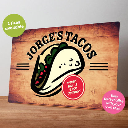 Personalised Taco Metal Wall Sign for Kitchens