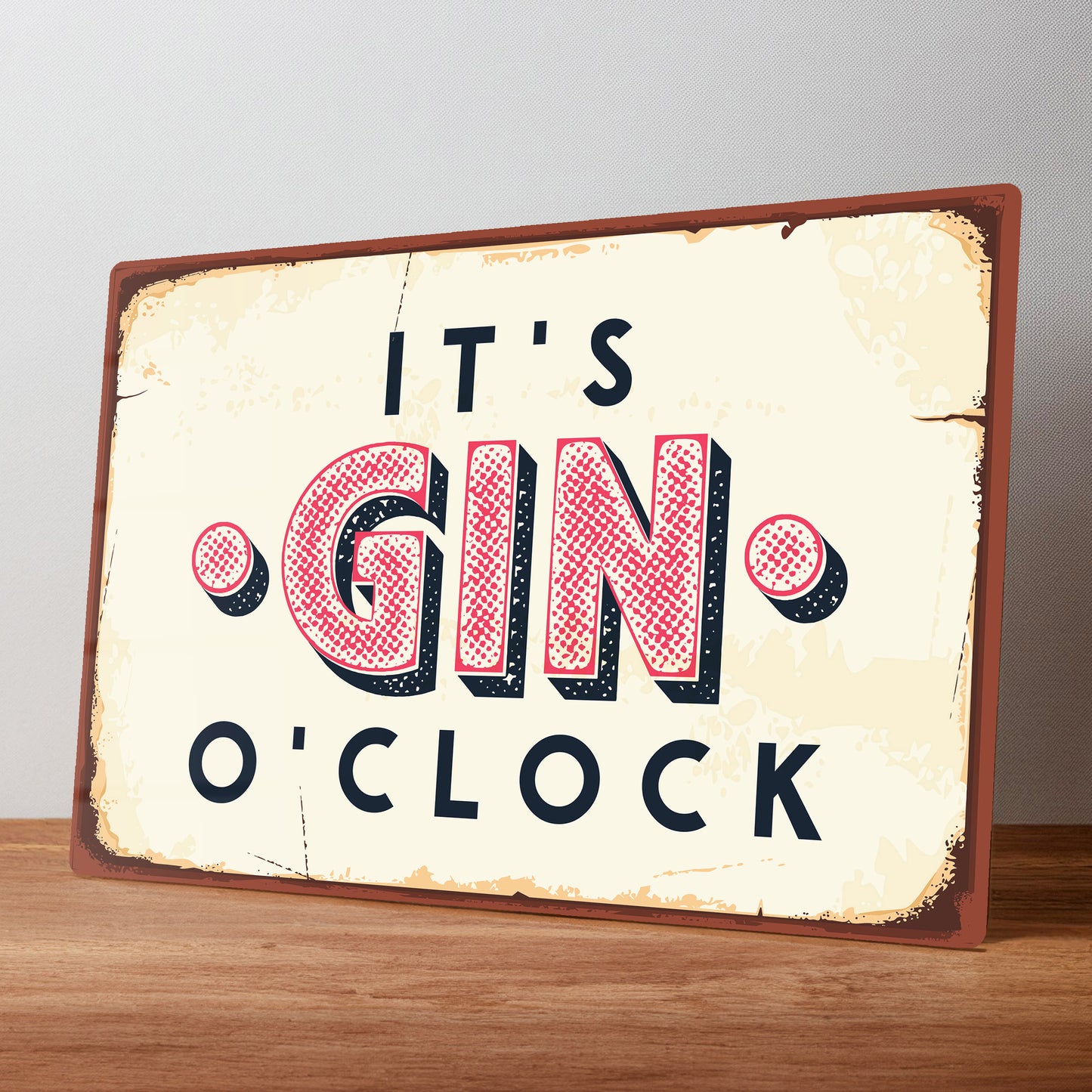 It's Gin O'Clock Rustic Metal Home Bar Wall Sign