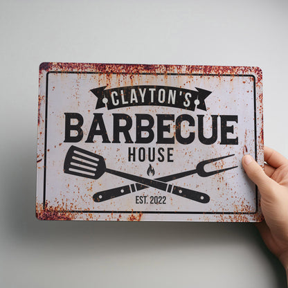 BBQ Area Personalised Rustic Metal Garden Wall Sign