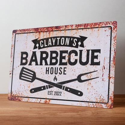 BBQ Area Personalised Rustic Metal Garden Wall Sign