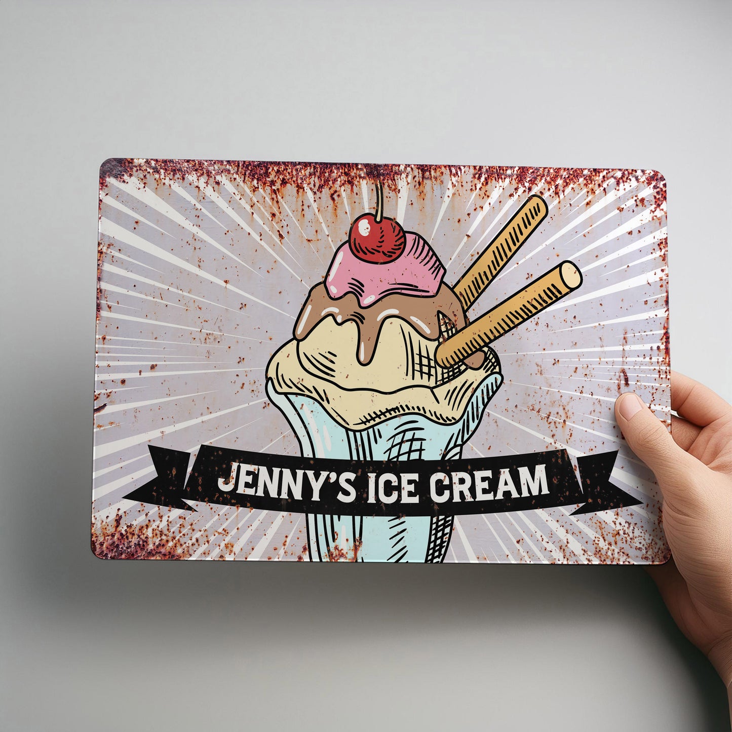 Ice Cream Personalised Metal Rustic Wall Sign