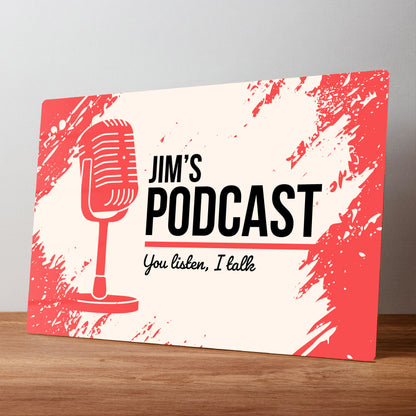 Podcast Retro Microphone Personalised Metal Wall Sign