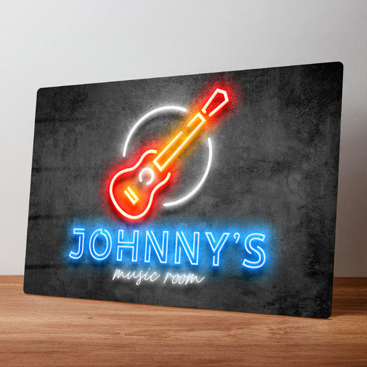 Music Room Neon Style Personalised Metal Wall Sign